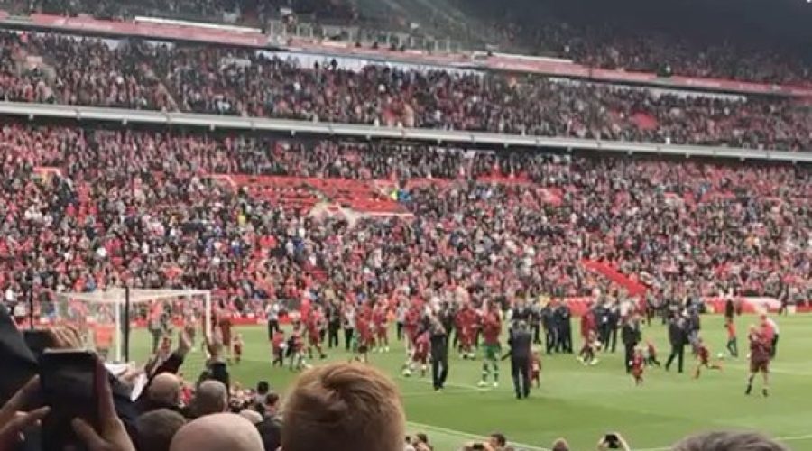 Babas and Ballers.Liverpool players and kids celebrate. From the Lads from the U.K.